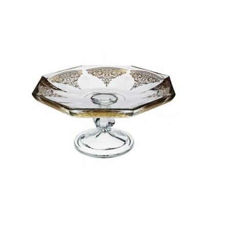 12 In. Glass Cake Stand With 14K Gold Artwork
